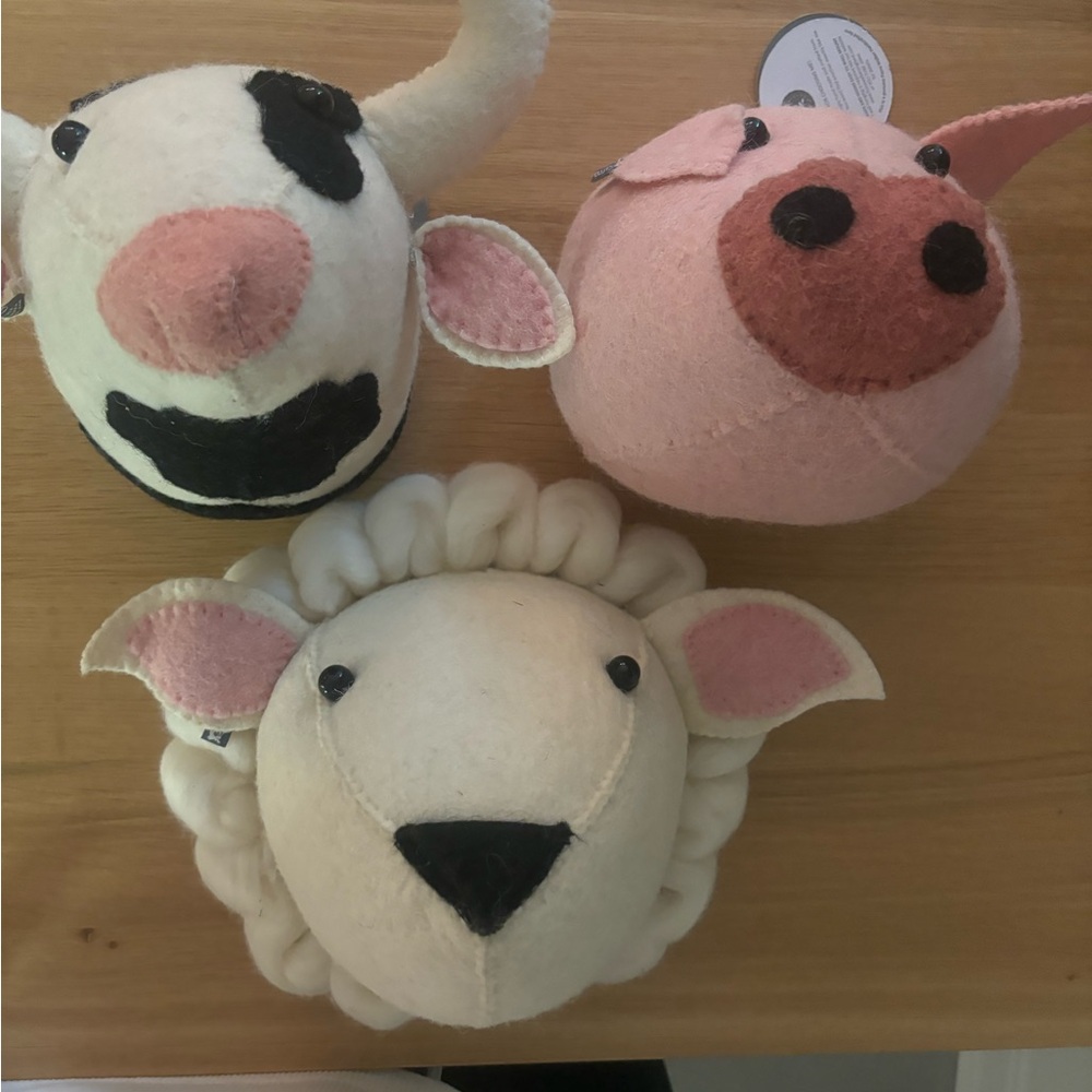 Farm Animal Plush Toys for Small Pets - White, Black, Pink